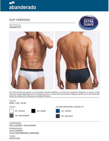 Abanderado-r slip hombre 96% algodon cintura extra suave ASA077H