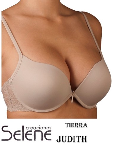 Selene JUDITH B Sujetador de microfibra con aros y relleno doble push-up, con encaje en la espalda copa B JUDITH