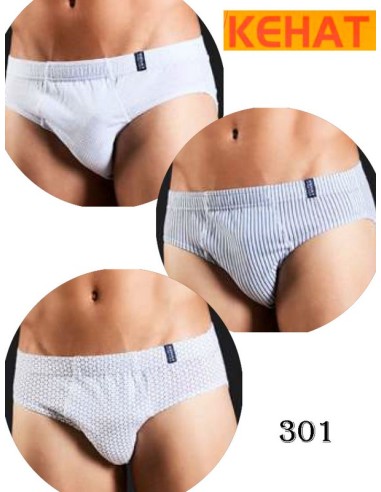 Kehat pack 3 slip hombre cerrado fondo blanco 100% algodon. 301