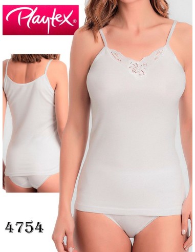 Playtex camiseta mujer tirante fino con aplique en cuello 100% algodon milan. 4754