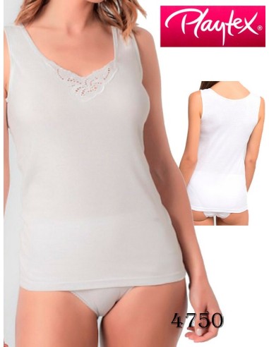 Playtex camiseta señora tirantes anchos con aplique en escote 100% algodon. 4750