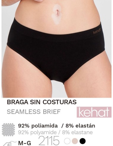 Kehat  pack 2 bragas mediana 92% poliamida sin costuras clasico 2115