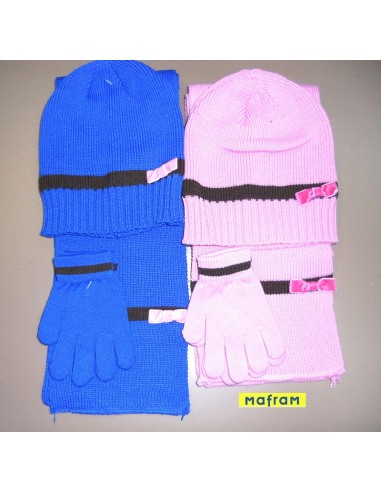 Mafram.  conjunto niña punto gorro bufanda guantes aplique lacito 21143