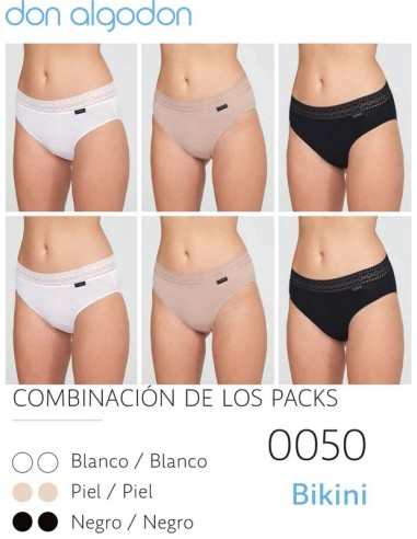 Don algodón pack de 2 braga bikini mujer 0050