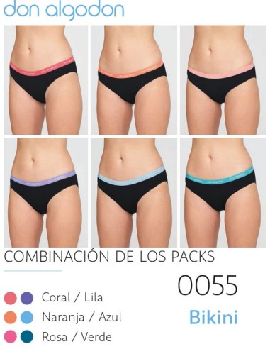 Don algodón pack de 2 braga bikini mujer 0055